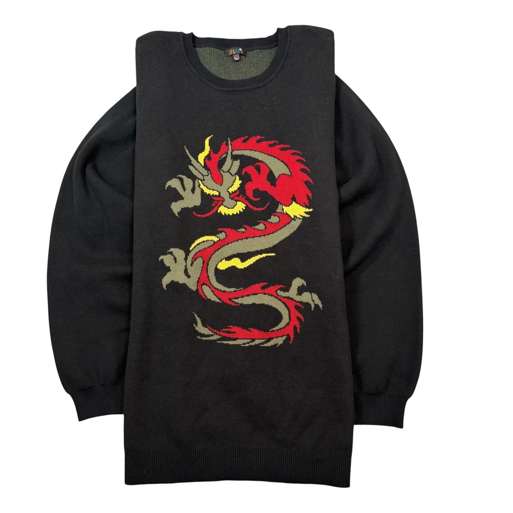 dELiA*s Dolls Kill Enter the Dragon Knit Sweater Womens XXL Black Red Y2K Grunge